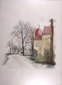 Blick auf einen Eckturm von Schloss Trumau