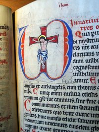 Missale Cisterciense - Kreuzigungsdarstellung - unfertig - Initiale Buchstaben "V" und "D"